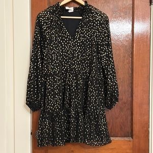 H&M Black & Gold Long Sleeved Tiered Dress